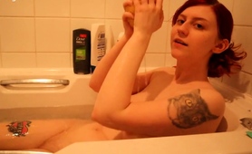 Stacked Redhead Teen Caresses Her Sexy Curves In The Bathtub