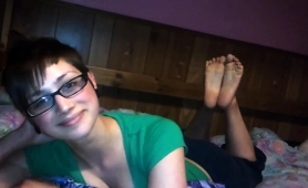 Pretty Brunette Teen With Glasses Shows Off Her Sexy Feet