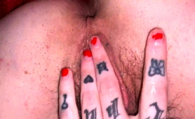 Tattooed Babe Fingering Her Creamy Hairy Pussy Pov Style