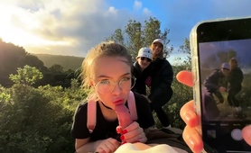 Nerdy teen surprises boyfriend with hot blowjob outdoors