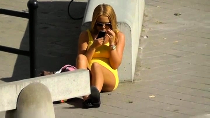 Blonde Upskirt Voyeur - Striking Blonde Teen With Sexy Legs Voyeur Upskirt Outside Video at Porn Lib